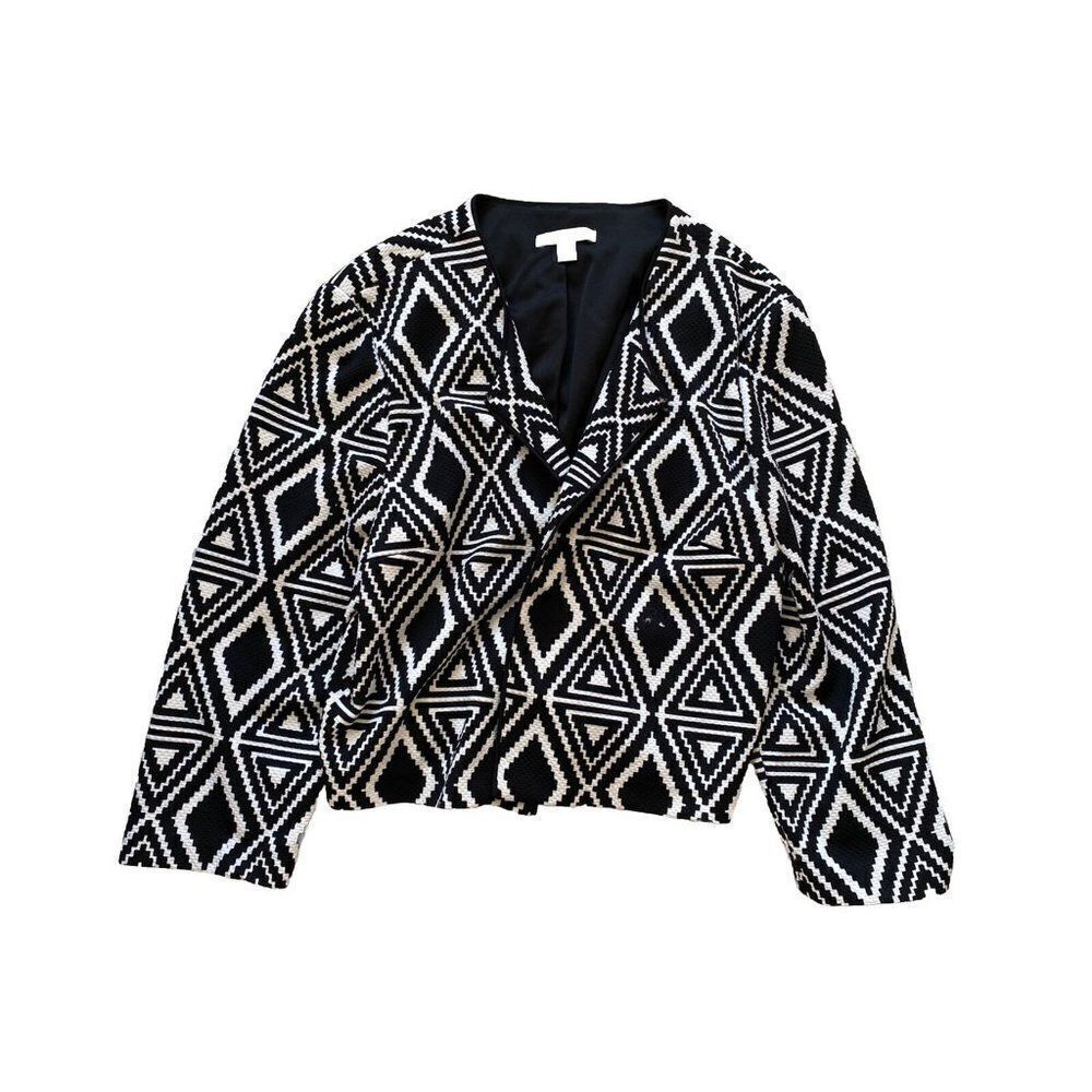 Roz & Ali Blazer Jacket Black White Tribal XL Diamond Top